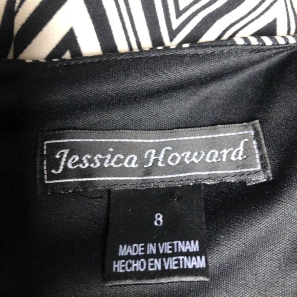 Jessica Howard Dress Womens Size 8 Black White Yellow Stretchy Zigzag Sleeveless - Picture 5 of 7